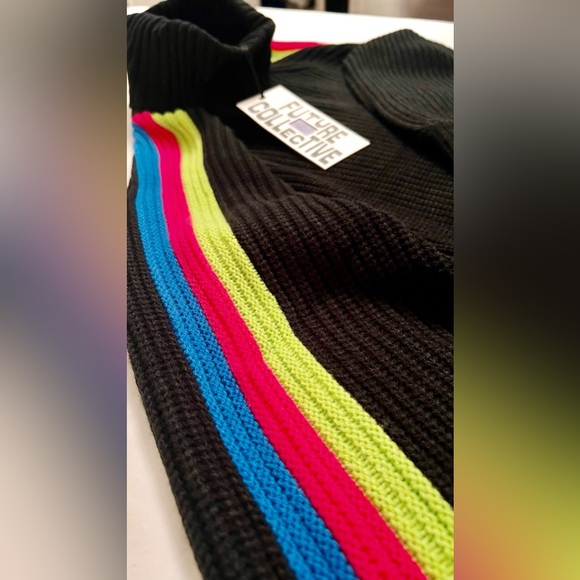 Future Collective Kahlana Barfield Brown Black Neon Stripes Turtleneck XXS - Picture 6 of 6